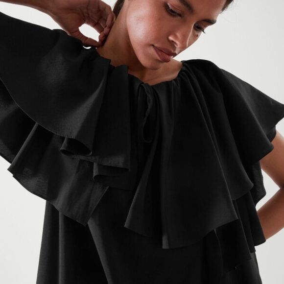 COS Black Ruffled Tunic Dress Size 10 Classic Dramatic Mini - Picture 2 of 12